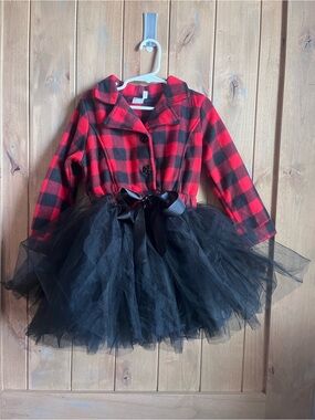 BMG Girls Red & Black Buffalo Plaid Tulle Dress - size 4T/5 years -NWOT